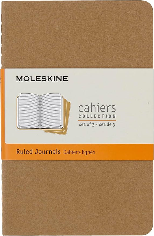 Moleskine Cahier Journal, Soft Cover, Large (5.5" x 3.5" (M)) Ruled/Lined, Black, 80 Pages (Set of 3)