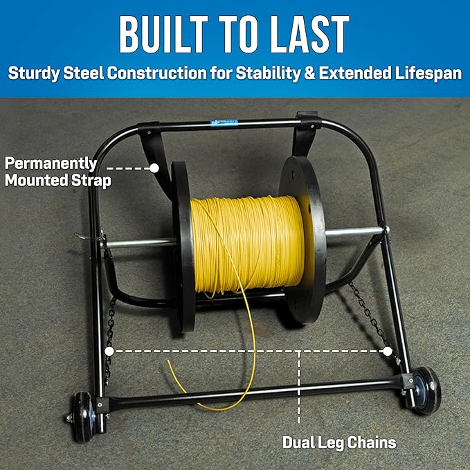 Jonard Tools CC-2726WS 26" Wide Steel Cable Caddy with Wheels and Pull Strap for Large Cable Spools 22” x 20”, 100 Lb. Capacity