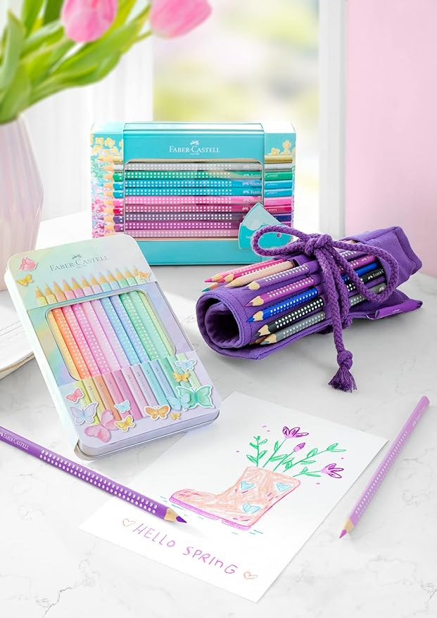 Faber-Castell Colouring Pencils Sparkle Pastel Pack of 12 Metal Case tin of 12