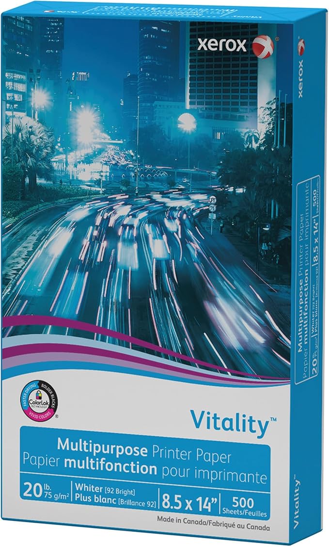 Xerox® Vitality™ Multi-Use Printer & Copy Paper, 1 Ream, White, Legal (8.5" x 14"), 500 Sheets Per Ream, 20 Lb, 92 Brightness, FSC® Certified