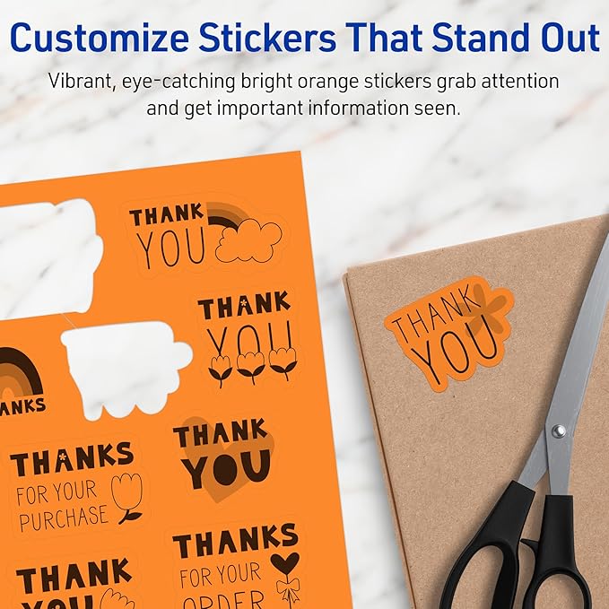 Avery Printable Sticker Paper, 8-1/2" x 11", Full-Sheet Labels, Bright Orange Labels, Laser/Inkjet Printable, 10 Total, Great for Packaging and Stickers
