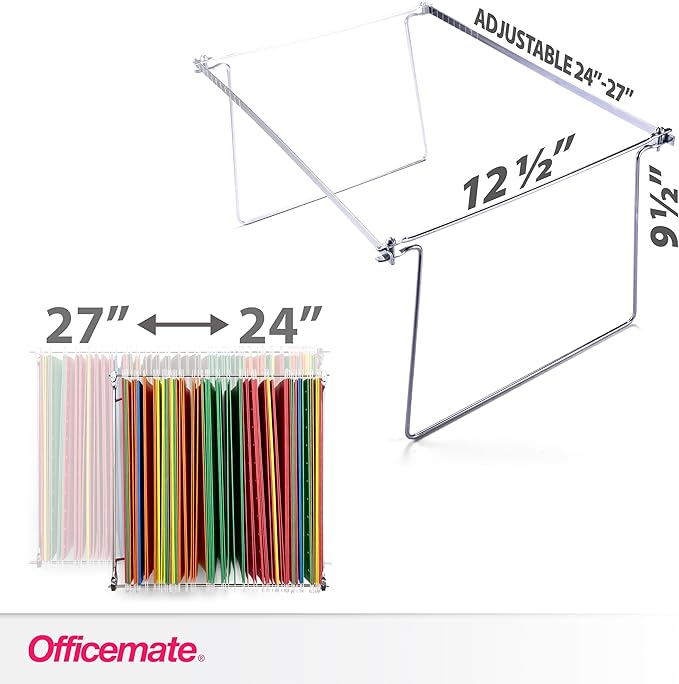 Officemate Hanging File Frame, Letter Size (Fits 24″–27″), Adjustable Heavy-Duty Steel File Drawer Organizer for Desks, Cabinets & Shelves, Set of 6 (98620)