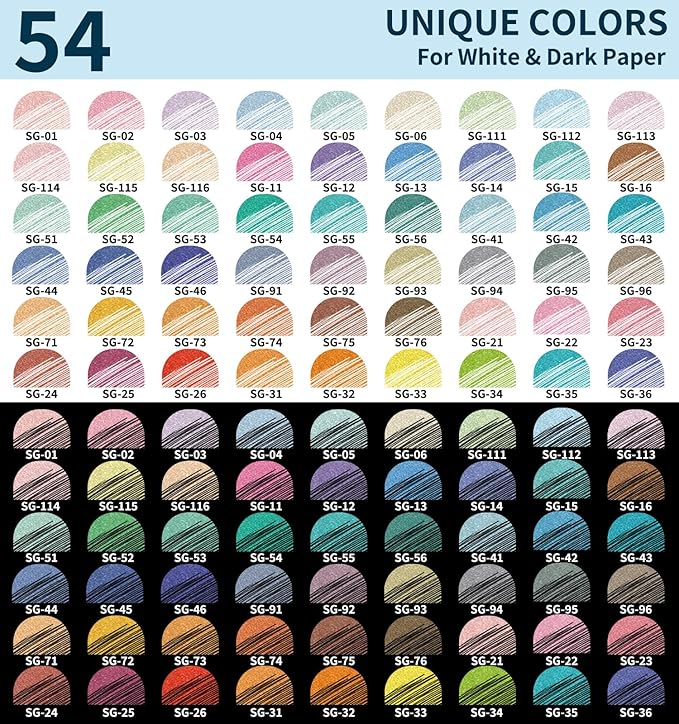 Glitter Gel Pens, 54 Pack Glitter Pens For Adults Coloring Books, 1.0mm Point Colored Pens, Large Capacity Ink Pens for Coloring, Writing, Drawing, Journaling, Note Taking, Office, Home
