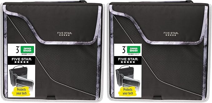 Five Star Zipper Binder, 3 Inch 3-Ring Binder, Expandable Plus Removable Padded Device Case and Expanding File, 700 Sheet Capacity, Includes Multi-Use Strap, Black/Gray (29296IT8) (Pack of 2)