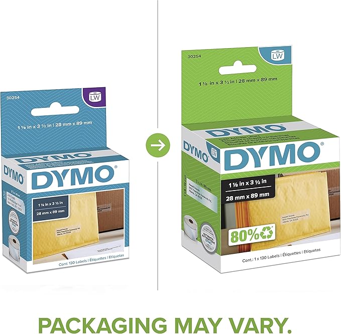 DYMO Authentic LW Clear Mailing Address Labels, DYMO Labels for LabelWriter Label Printers, 1-1/8" x 3-1/2", 1 Roll of 130