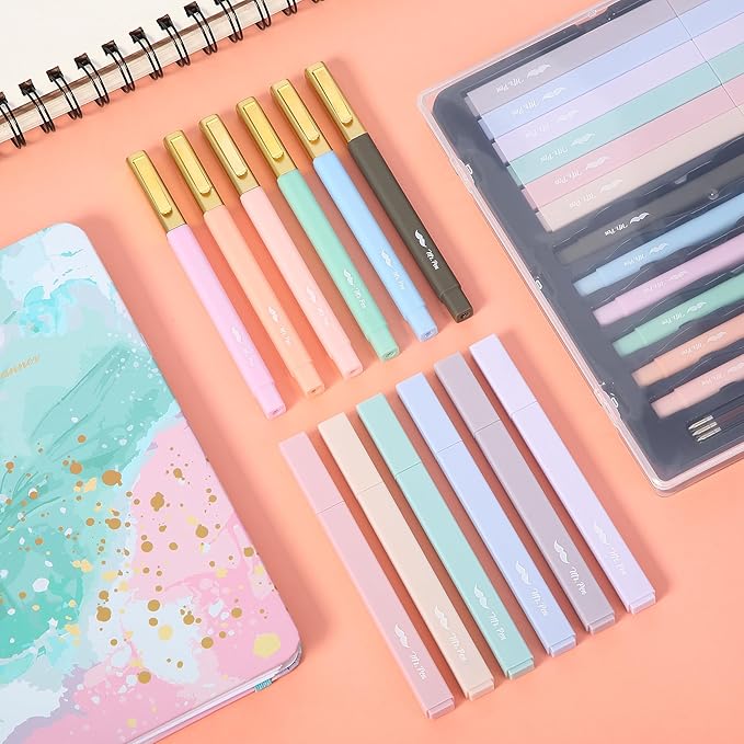 Mr. Pen- Aesthetic Highlighters and Pens with Case, 12 Pack, 6 Pen Refills, Cute Highlighters Assorted Colors, Colorful Ink Bible Pens No Bleed Through