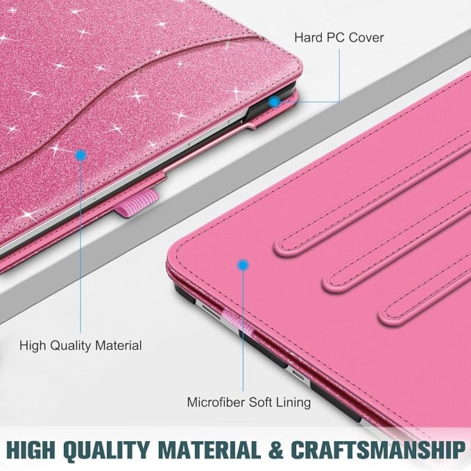Fintie Case for Samsung Galaxy Tab S10 Lite/ S10 FE/ S9 FE 5G 10.9 Inch/Tab S9 11 Inch with S Pen Holder, Multi-Angle Viewing Protective Cover with Pocket, Auto Sleep/Wake, Glittering Pink