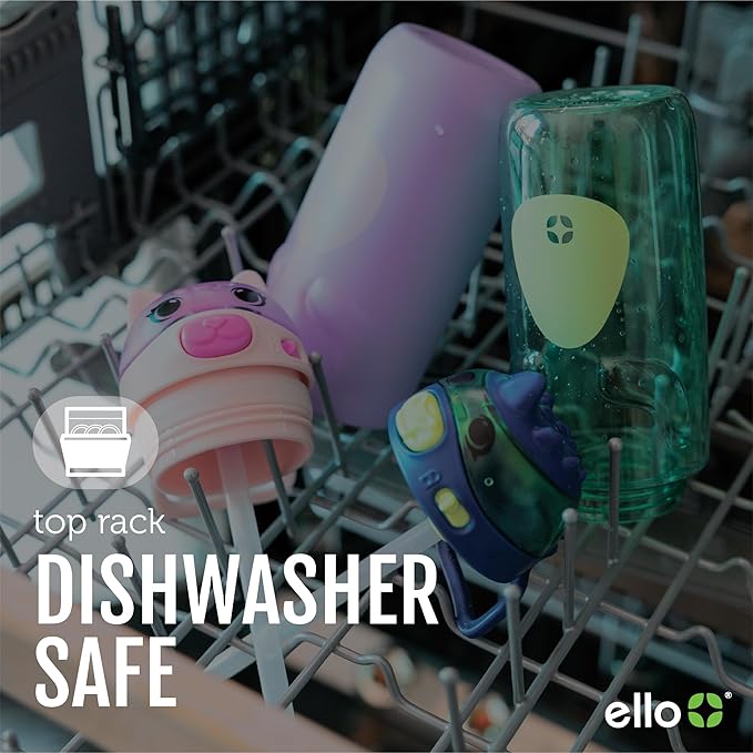 Ello Ellies 12oz Vacuum Insulated Stainless Steel Kids Water Bottle with Straw and Built-in Carrying Handle & Leak-Proof Locking Lid for School Backpack, Lunchbox & Outdoor Sports, Dino (Pack of 6)