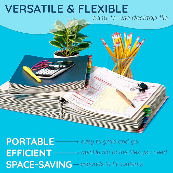 Blue Summit Expanding 1-31 Desk File Sorter, 31 Day Accordion File Organizer, Letter Size Document Sorter and Tickler Folder, Blue