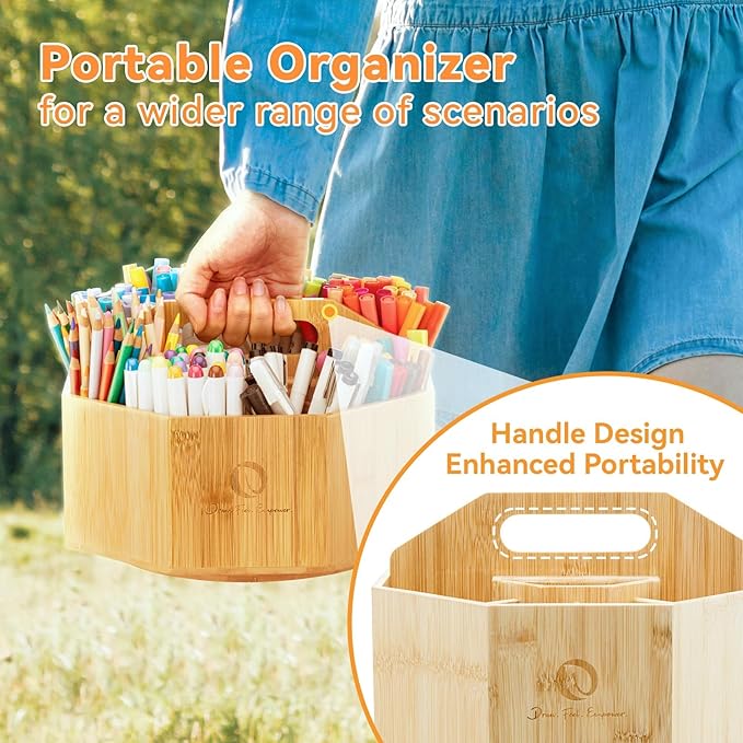 Ohuhu Rotating Marker Organizer for Alcohol Markers, 360-Degree Rotating Bamboo Storage Hold 162 Honolulu& B Alcohol Markers, Pens Pencil Holder with 8 Compartments for Home Classroom Office Decor