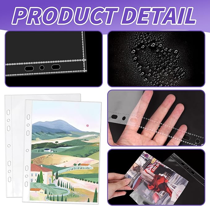200 Pack 5.5x8.5 Inch Sheet Protectors for 3 or 6 Ring A5 Binder, Half Letter Size 7 Holes Mini Heavy-Duty Sheet Protector Sleeves Crystal Clear Playbill Binder Pockets