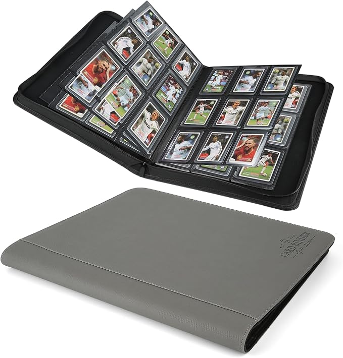 Toploader Binder,Toploader Hard Cases, 9-Pocket Pages Sleeves Hold up 288 Cards.Toploader Card Binder with Sleeves for “3×4” rigid，Card Holder(grey)