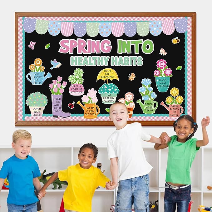 Spring Bulletin Board Decorations Set Spring Into Healthy Habit Bulletin Board Decorations Flowers Birds Butterflies Classroom Paper Cutouts for Shcool Classroom Chalkboard Wall Door Decor