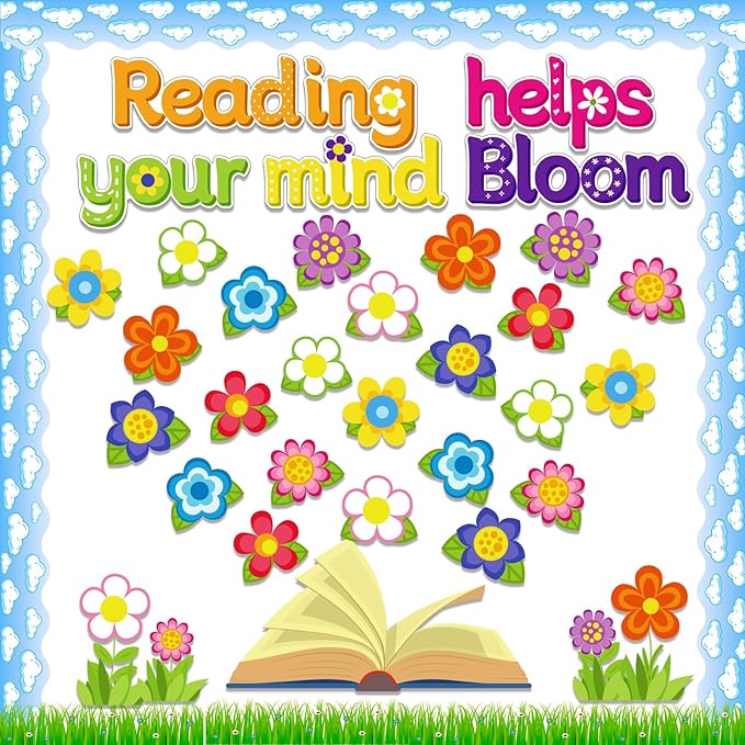 Spring Flowers Bulletin Board Decorations Set,Spring Classroom Decor Colorful Flowers Cutouts Bulletin Board for Spring Holiday Party School Classroom Home Window Wall Decor Supplies