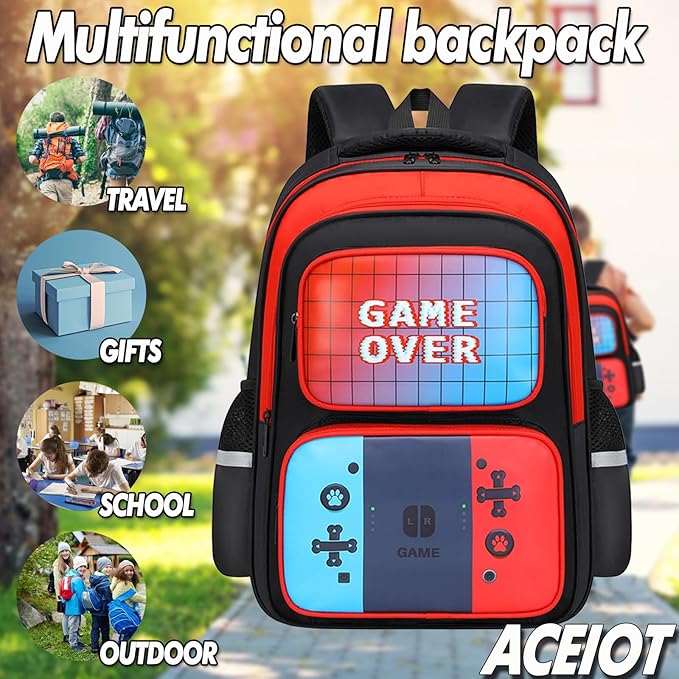 Kids Backpack For Boys, Gamer Boys Backpack with Lunch Box and Pencil Case For Children Teens Elementary Middle School, Mochilas Escolares Para Niños