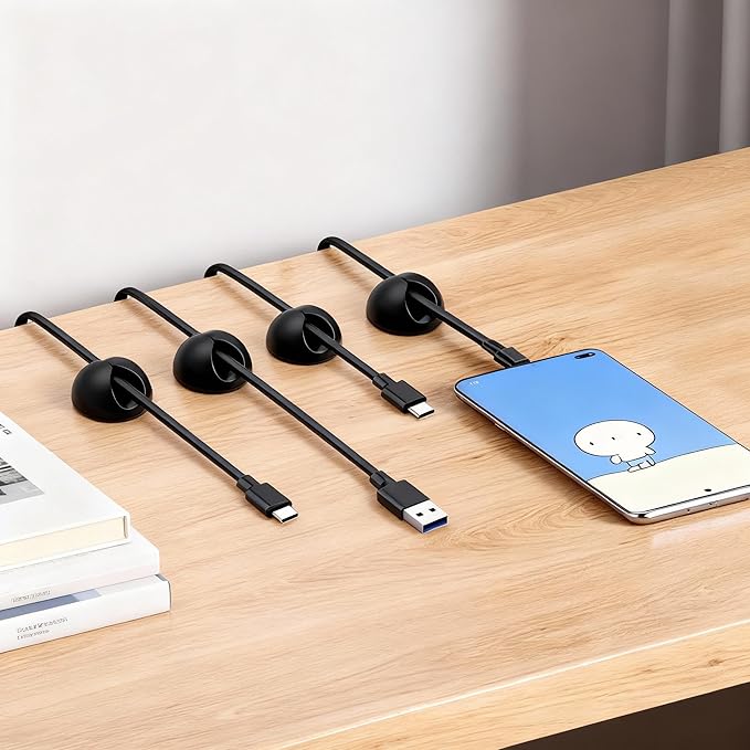 Ortarco Cord Cable Organizer Clips, 4 Pack Charging Wire Cable Holder With Power Strip Holder for Desk Nightstand Phone