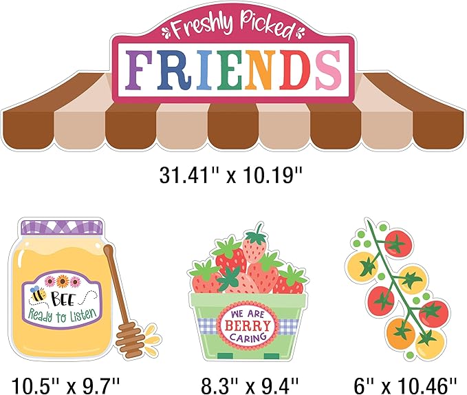 Carson Dellosa Freshly Picked Friends 41pc Bundle Bulletin Board Set, Colorful Cardstock Banner, Fruit Name Labels, Farmers Market Theme Decorations for Homeschool and Classroom Decor