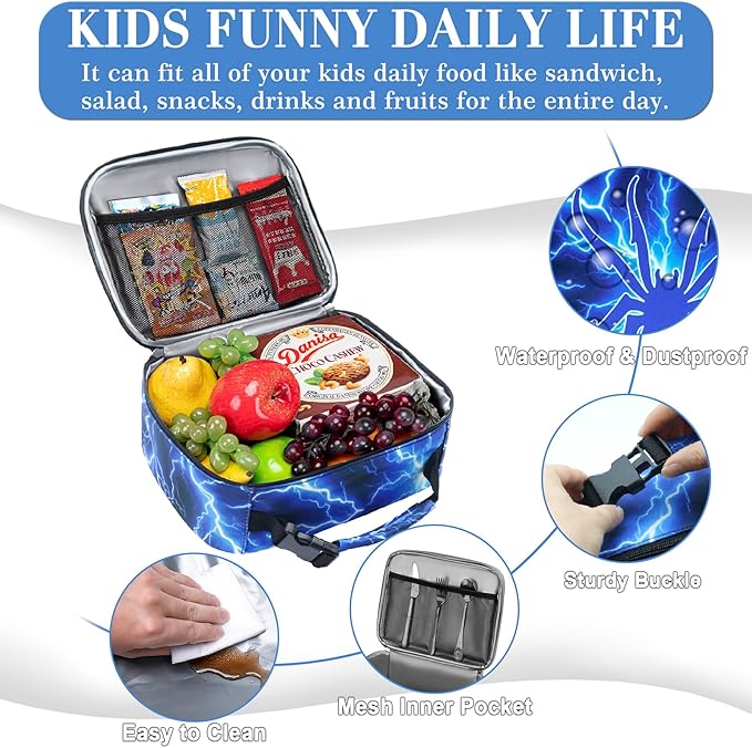 Boys Lunch Bag for Kids Insulated Lunch Box for 3 4 5 6 7 8 9 10 11 12 Kids Toddler Back to School Reusable for Elementary Kindergarten Primary School