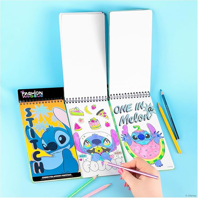 Fashion Angels Disney Stitch 3-in-1 Cosmic Foil Activity Portfolio Set, Includes 60 Coloring Sheets, 100+ Holographic Stickers & More, Fun Craft for Kids