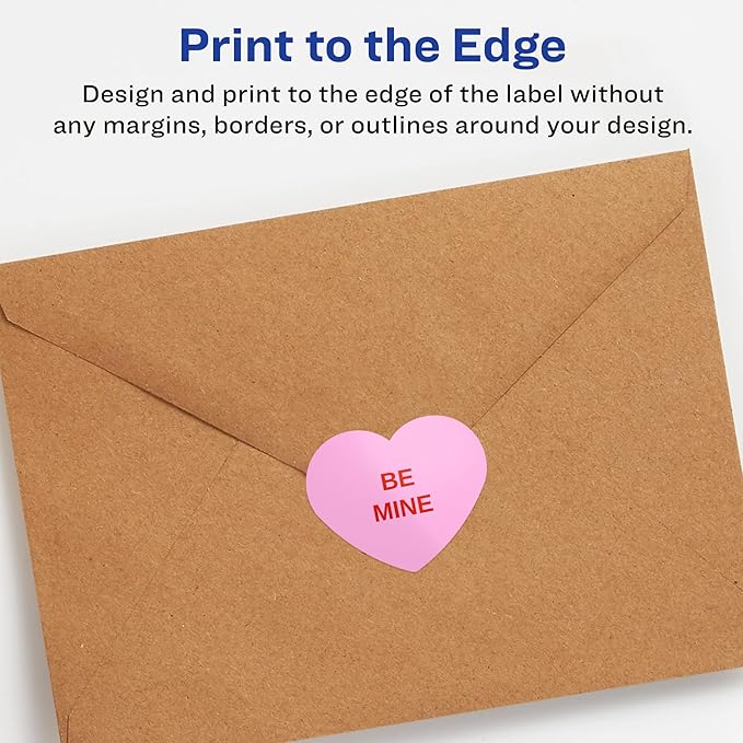 Avery Glossy White Heart Labels, Sure Feed Technology, 2-9/32" x 1-27/32", 120 Glossy White Labels, Print-to-The-Edge, Permanent Adhesive, Laser/Inkjet Printable