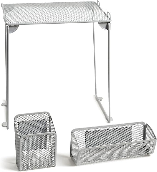 U Brands Mesh Locker Organization Kit, Includes Magnetic Cup, Folding Shelf and Bin, 3 Pieces (Grey)