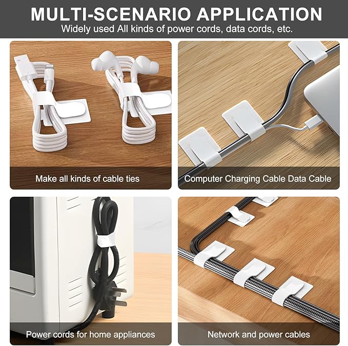 20-Pack Large Reusable Self-Adhesive Cable Ties cable management Adjustable Hook & Loop Straps for Organizing Data Cables, Wires, Headphones Under-Table Cord Management for Home, Office