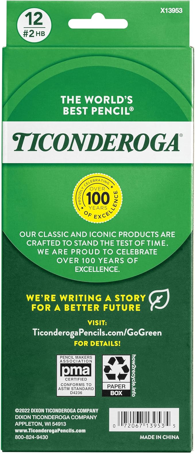 Ticonderoga Wood-Cased Pencils, Unsharpened, #2 HB Soft, Black, 12 Count