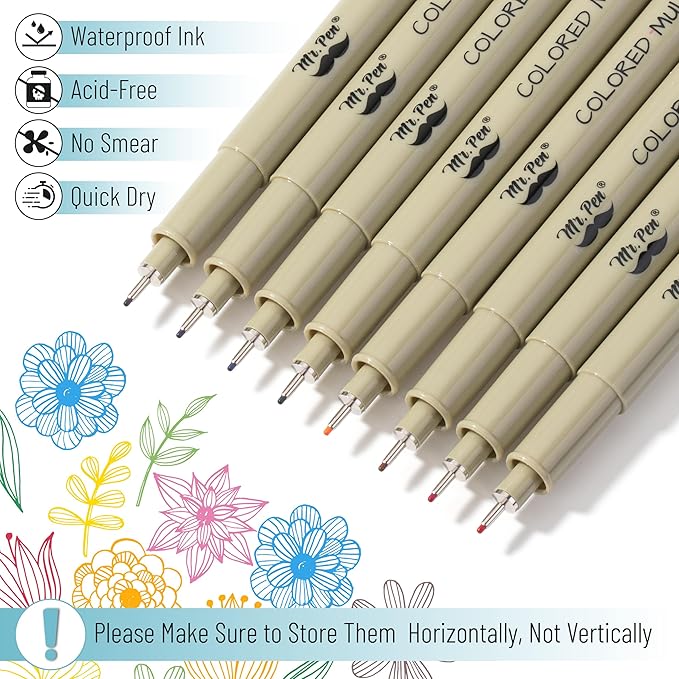 Mr. Pen- Drawing Pens for Artists, 0.45mm, 8 Pack, Colorful Artist Pens, Micro Pens for Drawing, Ink Pens for Drawing, Sketch Pens, Micro Pen, Fineliner Pens, Bible Journaling Pens, Fine Point