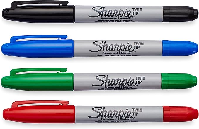 Sharpie 32174PP Twin Tip Permanent Markers Fine and Ultra Fine Assorted Colors 4 Count