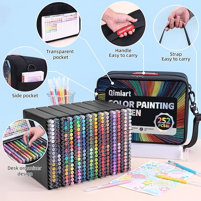 Gel Pens For Coloring, 252 Pack Colored Pens for Black Paper & White Paper, 0.6MM Fine Point Pens for Coloring, Writing, Drawing, Journaling, Note Taking, Office, Home
