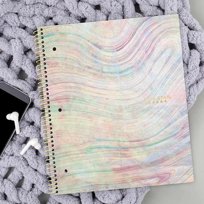 Five Star Spiral Notebooks, 1 Subject, College Ruled, 11" x 8-1/2", Cute Designs Bright Colors, 3 Pack, Design May Vary.
