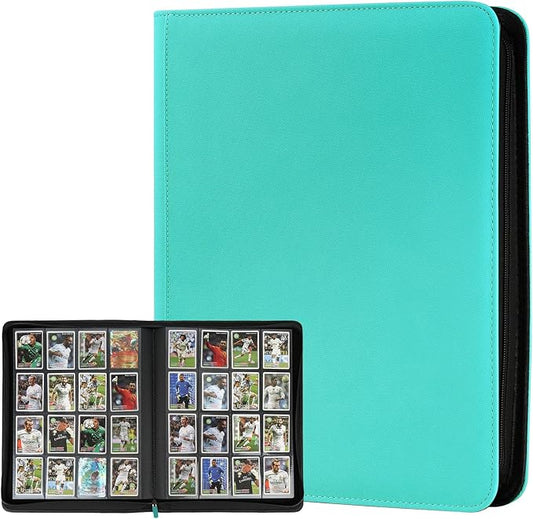 Trading Card Binder 16 Pocket, GERMUN PU Cover Card Binder for 1000+ Cards, Premium Trading Card Holder Folders, Double Sided Pocket Card Album for MTG, TCG (Lake Blue)