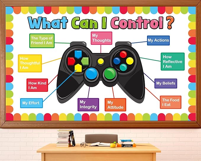 Video Game Theme Classroom Bulletin Board Decorations Set Growth Mindset Mental Health Inspirational Cutouts for School Students Teachers Chalkboard What Can I Control Theme Wall Decor