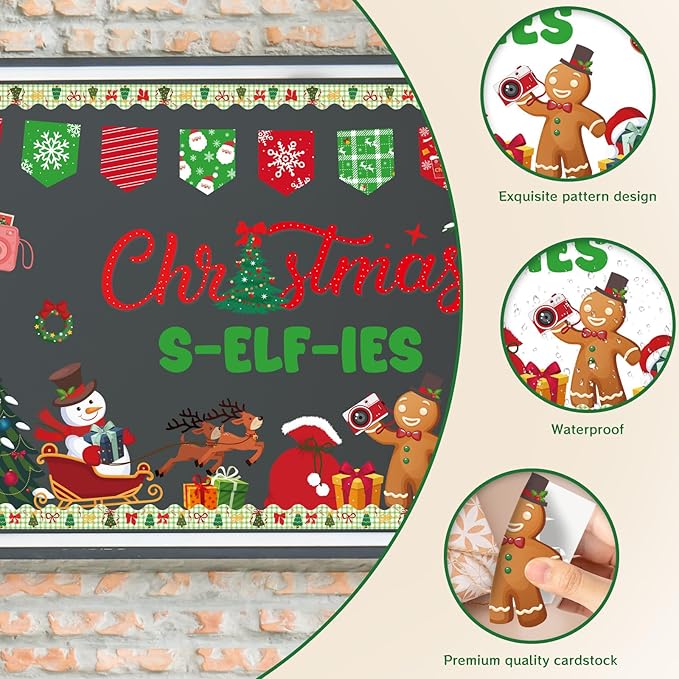 Christmas Bulletin Board Decorations - Christmas Selfies Photo Classroom Decorations Set Xmas Snowman Paper Cutouts Bulletin Board Decor School Chalkboard Office Wall Decor Supplies
