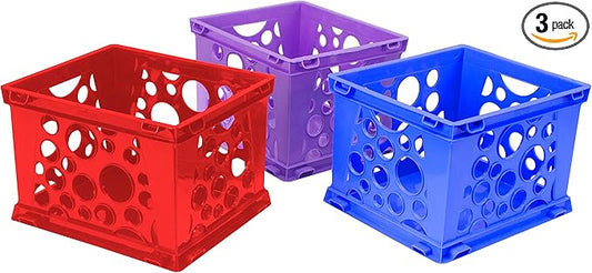 Storex Premium File Crate with Handle Cutouts – Letter and Legal Document and Folder Storage, Assorted Colors, 3-Pack (61797A03C)