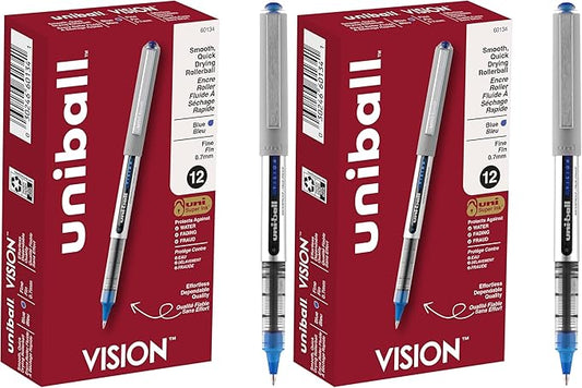 Uni-Ball uniball Vision Rollerball Pens with 0.7mm Fine Point,Blue,(Pack of 24)