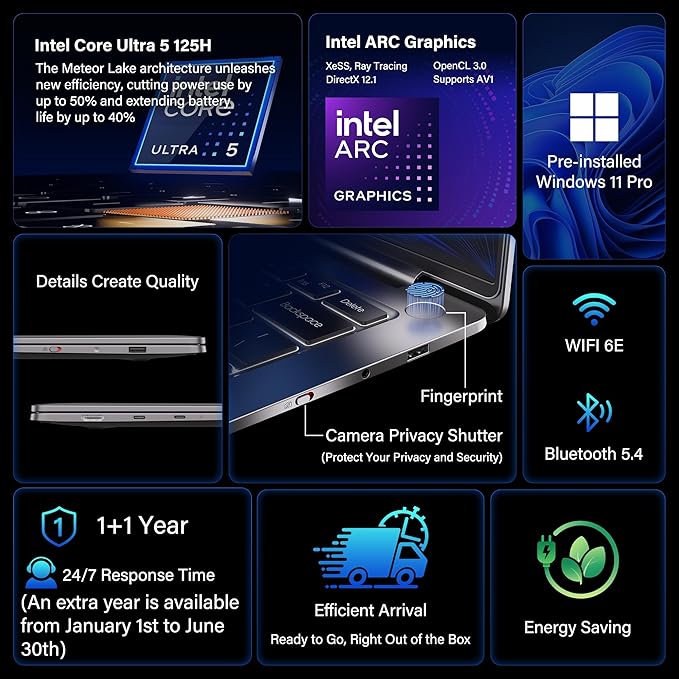 GEEKOM GeekBook X14 Pro Laptop, 2.2lbs Ultra Thin 14" 2.8K OLED Laptop Computer, Ultra 5 125H, 32GB LPDDR5x 7500MHz RAM 1TB SSD, Up to 16 Hour, 2X USB4, Fingerprint, Hub, Copilot, Windows 11 Pro