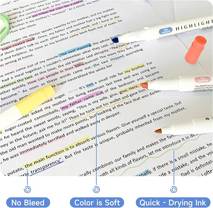 Double Ended Highlighters with Soft Chisel Tip, 25-Pack Quick Dry Assorted Colors, Pastel Highlighters Set for School/Office Journaling, Bible Assorted Colors