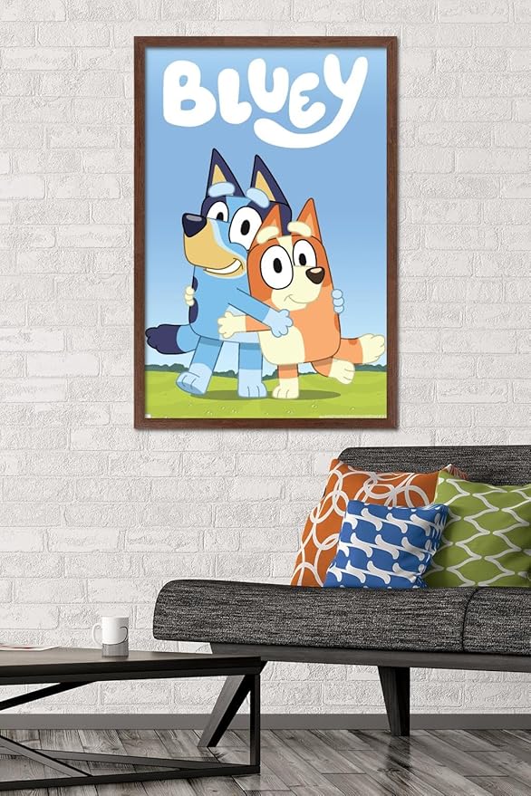 Bluey - Hug Wall Poster, 34L" x 22.4W", Mahogany Framed Version