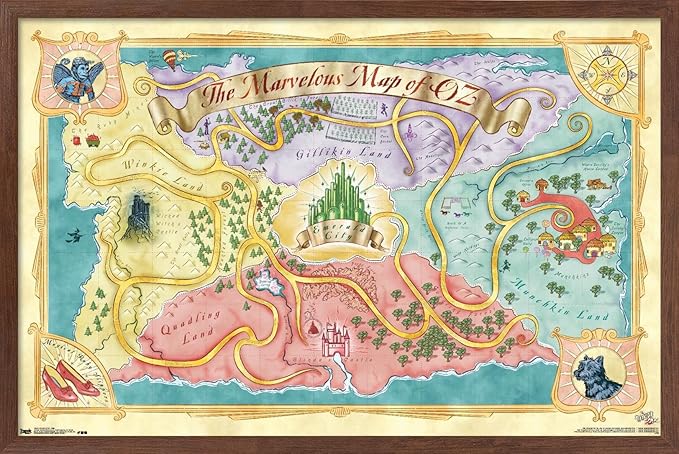 The Wizard Of Oz - Map Wall Poster, 22.4L" x 14.7W", Mahogany Framed Version