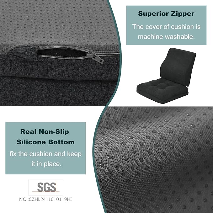 baibu Memory Foam Small Recliner Cushions with Lumbar Support Pillow Set, 18x16x4 Inch Dual-Layer Design Non-Slip Recliner Seat Cushion & Back Support Pillow for Reduce Hip & Lumbar Pain, Black