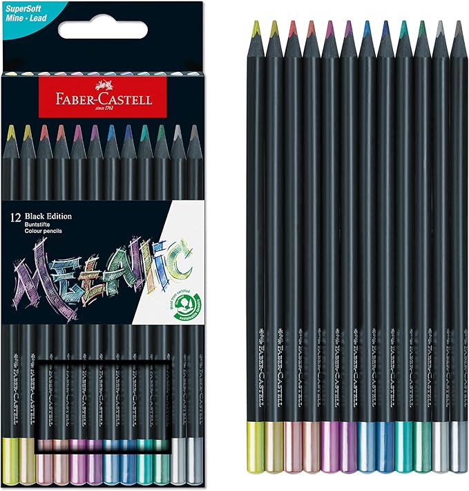 Faber-Castell Black Edition Colored Pencils, Metallic, Easter Basket Stuffer Supplies