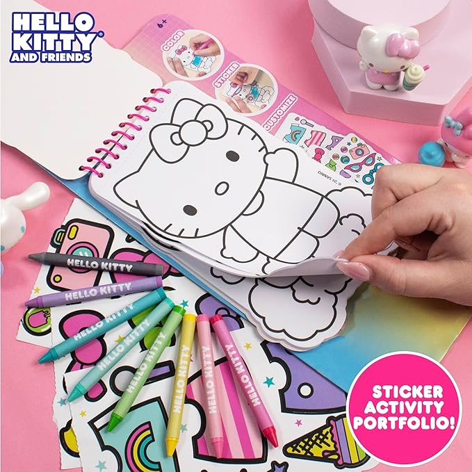 Hello Kitty and Friends 2-in-1 Coloring & Sticker Book, Includes 25+ Stickers, Crayons, Sanrio Sticker Book, 5 Year Old Girl Gift, Toddler Girl Toys, Hello Kitty Toys, Sanrio Stuff, Girl Toys Age 4-5