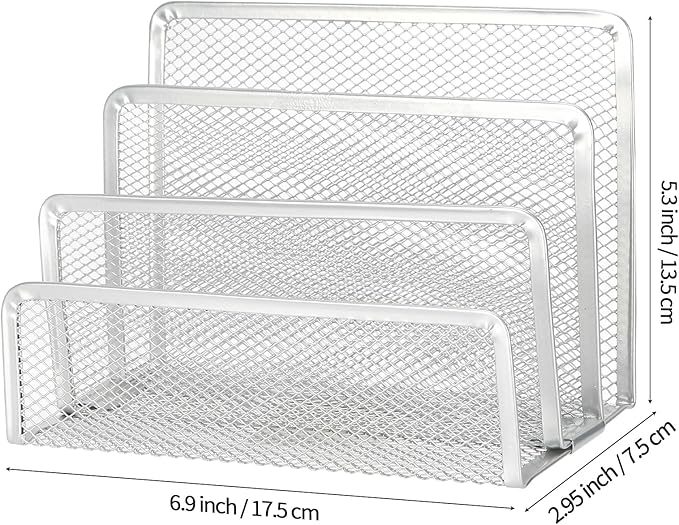 2 Pieces Desk Mail Organizer, Metal Mesh Small File Holders Letter Organizer, Bill/Document/Filing/Folders/Paper Organizer for Desktop (GREY-2PCS)