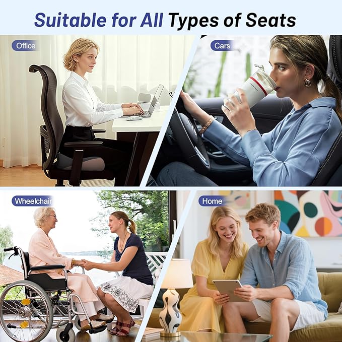 Ergonomic Seat Cushion for Office Chair, Extra Large Car Seat Cushion, Memory Foam Chair Cushion for Tailbone Pain Relief & Pressure Relief Sciatica and Back Support for Long Sitting (Pink)
