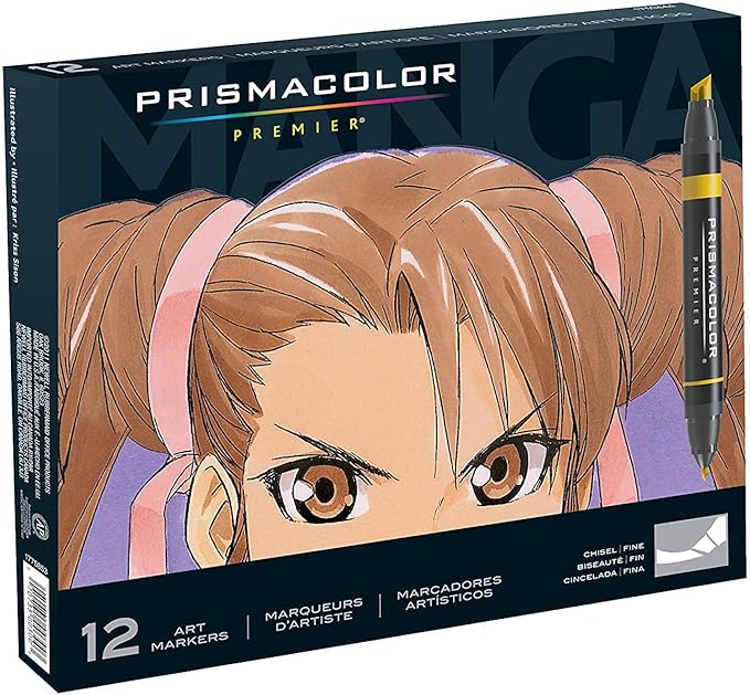 Prismacolor Premier Double-Ended Art Markers Fine And Chisel Tip Manga Colors Adult Coloring 12 Pack