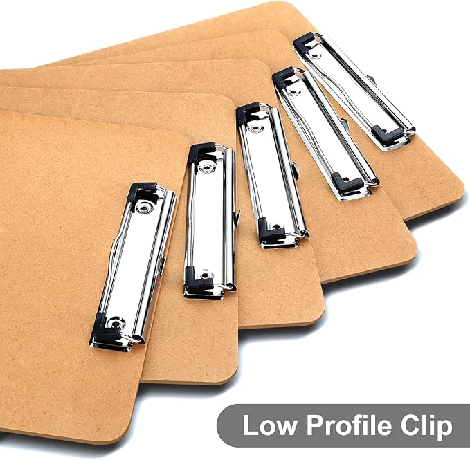 Wood Clipboards Set of 20, Letter Size Hardboard Clip Board 8.5x11 for Classroom, Students, Kid, A4 Standard Size 9" x 12.5" with Low Profile Clip, Office & School Supply