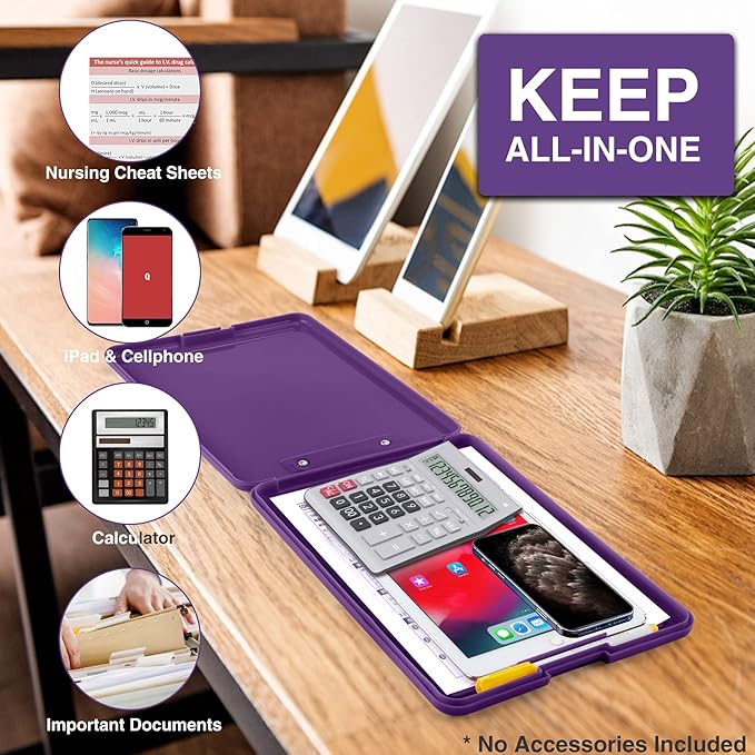 Sooez Storage Clipboard With Low Profile Clip, Heavy Duty Nursing Foldable Clipboard, Waterproof Coaches Case, Letter Size Smooth Writing for Work, Kids