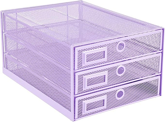 Annova Desk Organizer Wire Mesh 3 Tier Sliding Drawers Paper Sorter/Multifunctional/Premium Solid Construction for Letters, Documents, Mail, Files, Paper, Kids' Art Supplies (Light Pink)