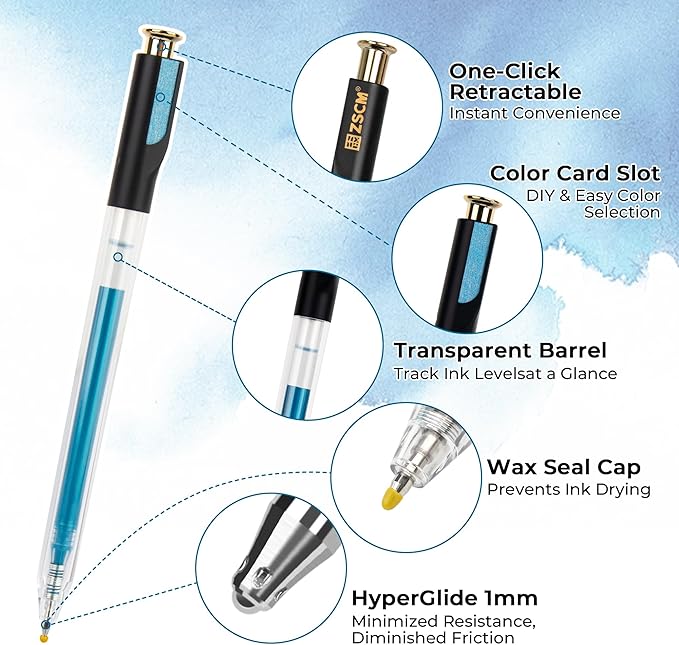Retractable Metallic Gel Pens, 7 Colors Large Capacity Lustrous Metallic Gel Ink Pens for Adult Coloring, 1.0 mm Fine Point Smooth Writing Color Pen for Tech Design Note Taking Aesthetic Art Supplies